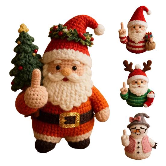 1/2/4Pcs Christmas Crocheted Santa Claus Ornament Handmade Knitted Yarn Middle Finger Santa Doll Xmas Holiday Party Decoration