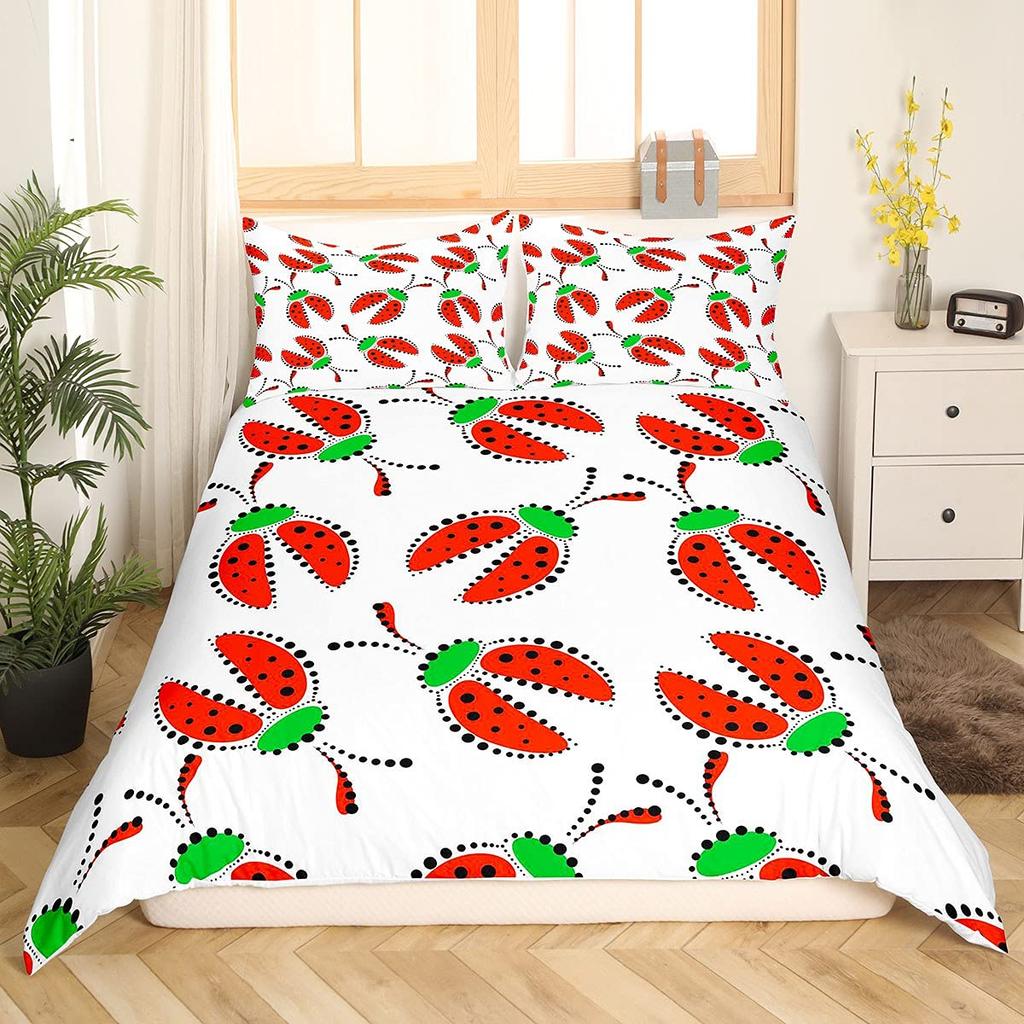 Comforter Ladybug Comforter Set Ladybug On Green Leaf Wild Wildlife Theme Microfiber Bedding Set 3Pcs For Kids Teens