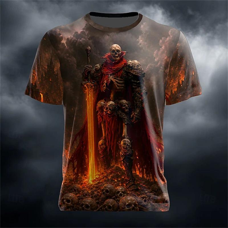Halloween Men's Pumpkin Skull T-Shirt Short-Sleeve T-Shirt 3D-Printed Crew Neck Horror-Themed Men's Top Club Party Frenzy