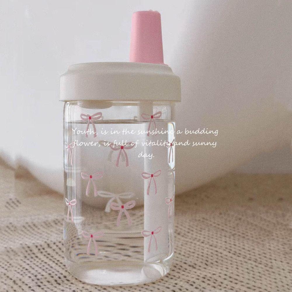 Bowknot Straw Cup Plastic Cup With Lid Straw Portable Plastic Cups  Bubble Tea Coffee