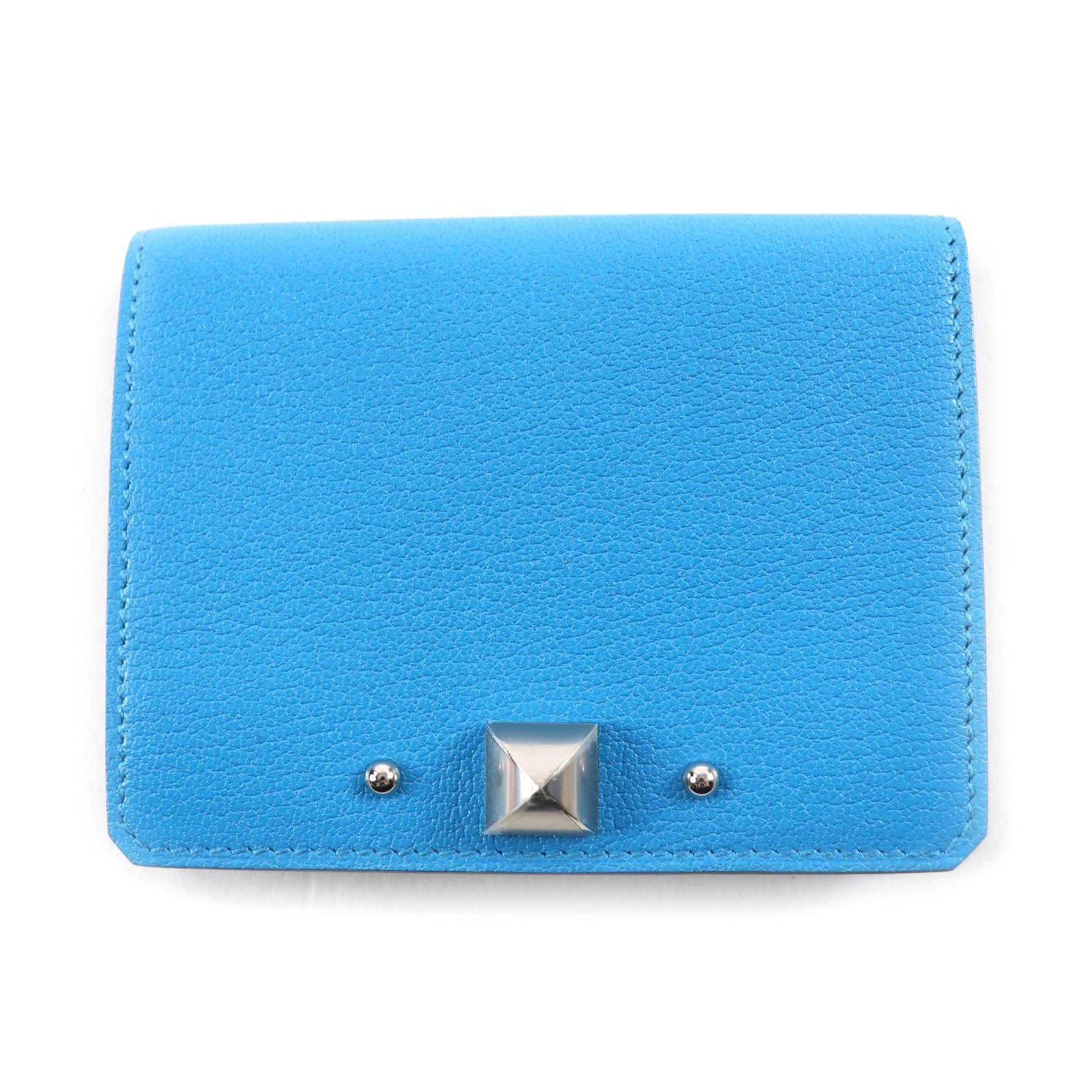 

Excellent HERMES Card Case Medall blue leather Women Used