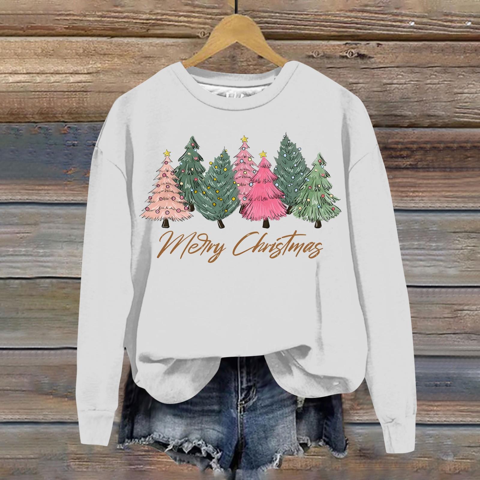 Женская модная рождественская свободная толстовка с длинным рукавом и круглым вырезом — фото 6