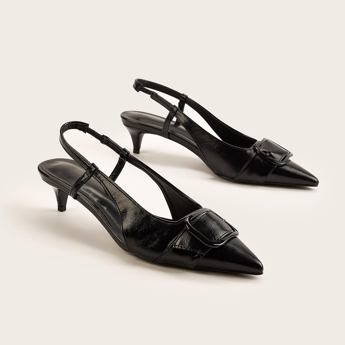 

Женские туфли на низком каблуке, черные кожаные пикантные туфли-лодочки с острым носком и пряжкой, сандалии, офисные женские элегантные женские туфли на каблуке 42 чёрный