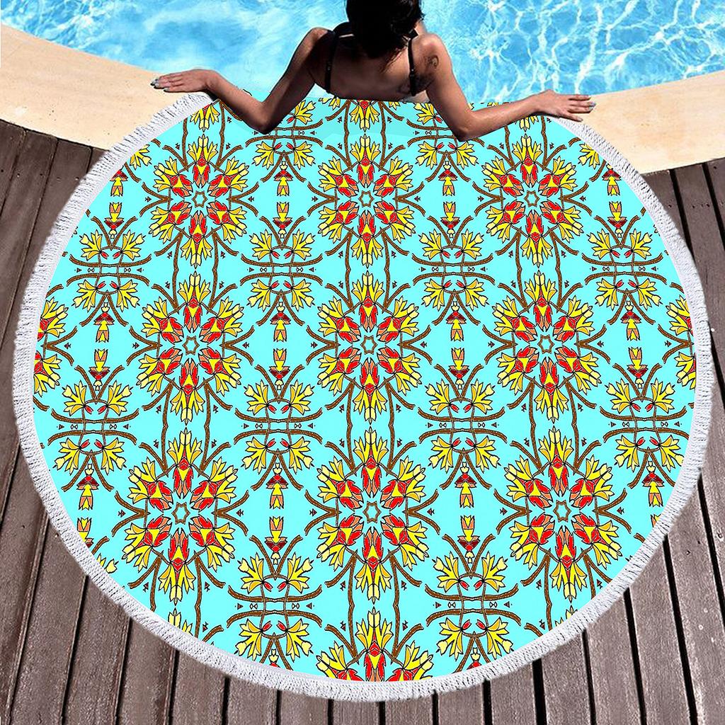 Telo da Spiaggia Rotondo Floreale Boho Microfibra Bohemia Assorbente Coperta da Spiaggia Geometrica Astratta Asciugamano da Piscina per Viaggio Picnic Bagno