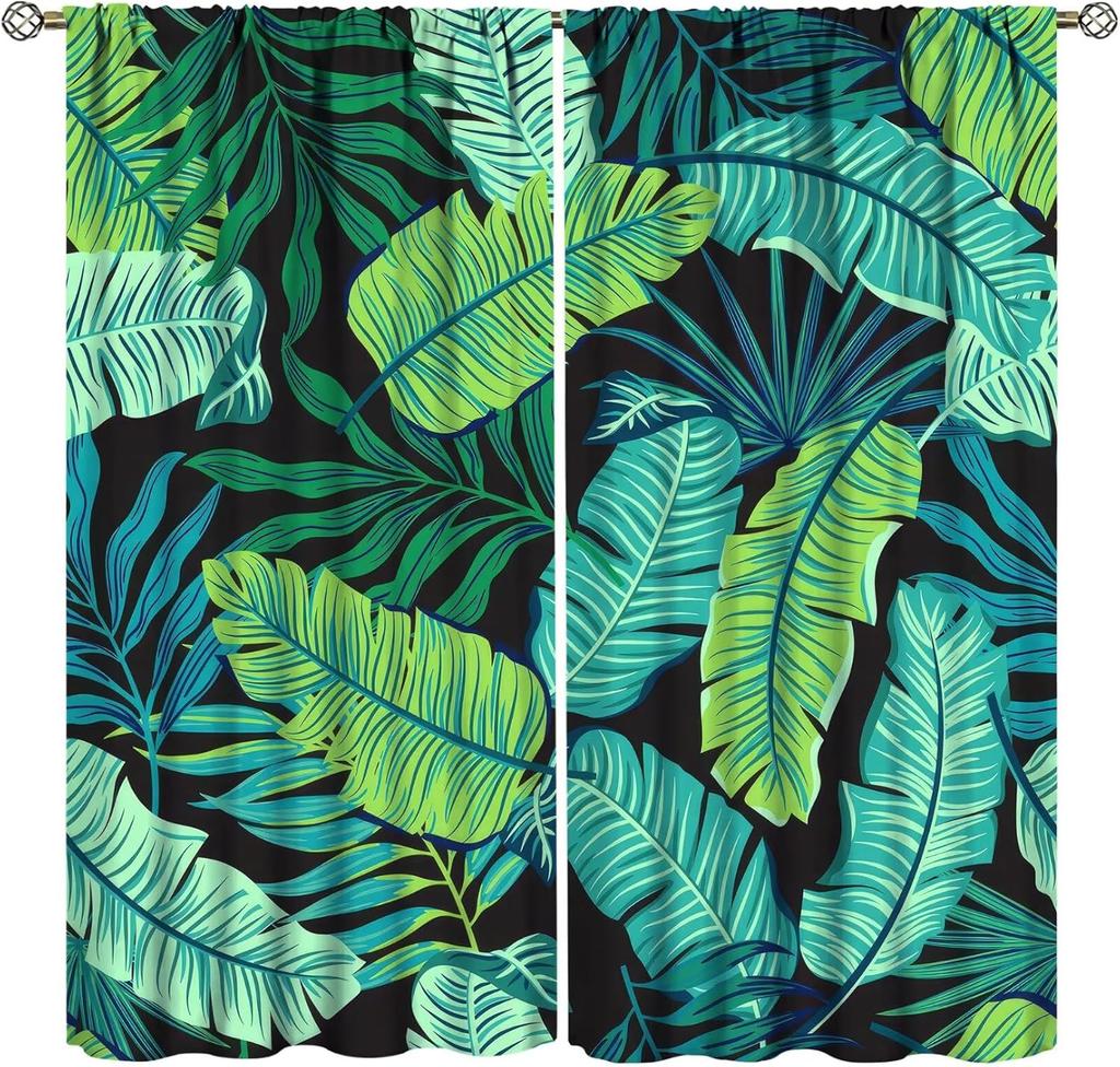 Tropical Palm Leaf Curtains Banana Leaves Theme Green Pink Curtain Living Room Kitchen Bedroom Dorm Home With Rod Pocket Polyester Ideal For Sitting