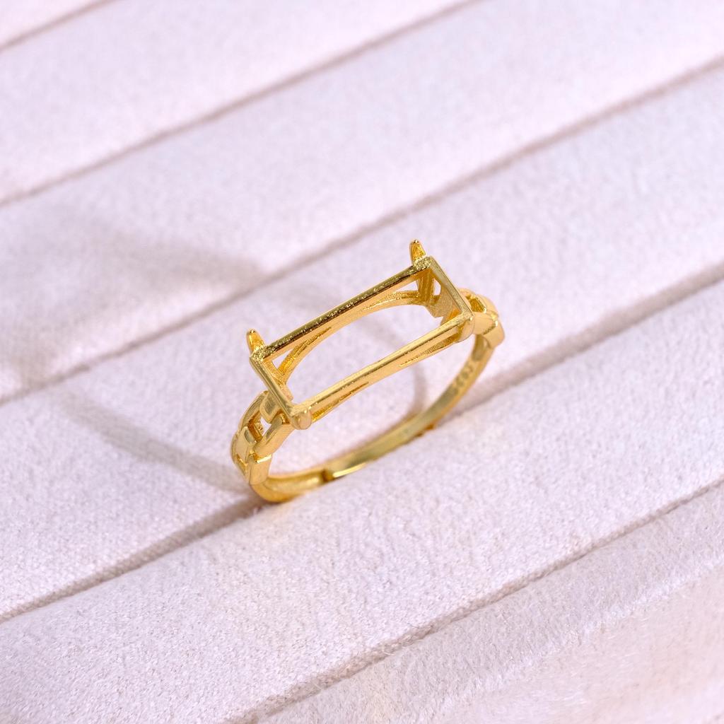Gold-Plated S925 Sterling Silver Open Square Ring with Cutout Design - Women's Inlaid Setting Jewelry Accessory