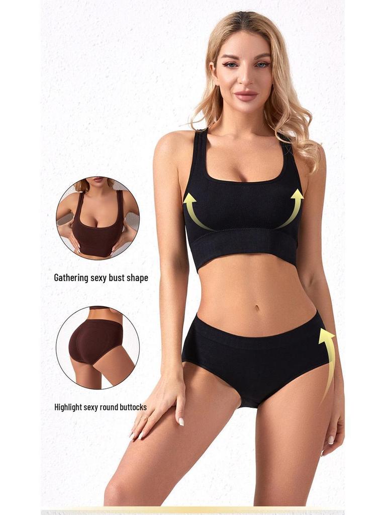 Plus Size Women's Sports Yoga Bra & Brief Set - Sexy, Wireless, Beautiful Back Design