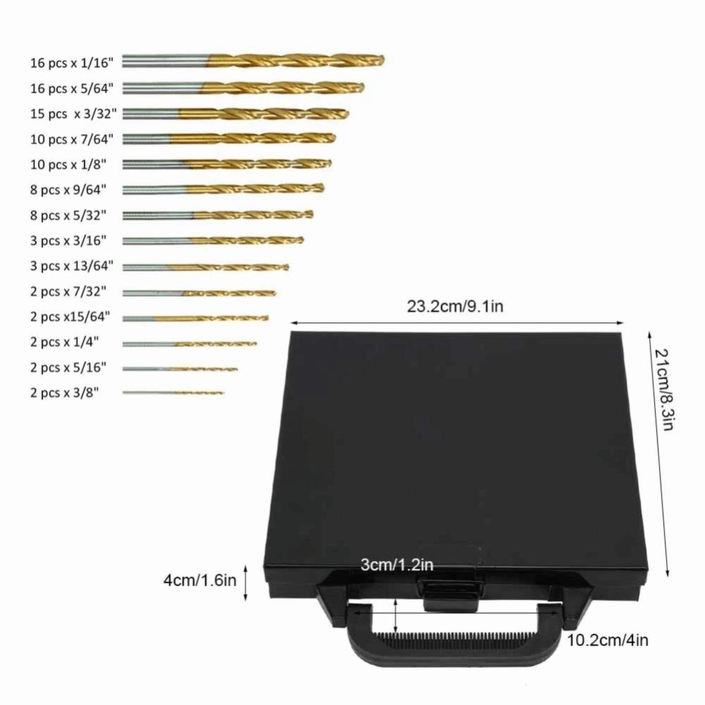 99pcs Round Shank High Speed Steel Drill Bits HighSpeed Steel Jobber Drill Bits Hardened Metal
