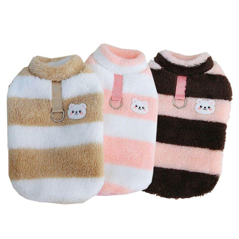 Fleece Pet Clothes Warm Striped Pull Ring Sweatshirt For Small Medium Dogs Teddy Bichon Pullover Puppy Sweater For Yorkie