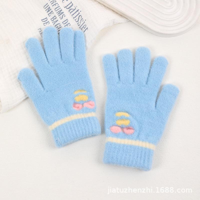 New Embroidered Gloves Female Cute Cartoon Smiley Face Bear Autumn and Winter Warm and Cold-proof Men's and Women's Needles