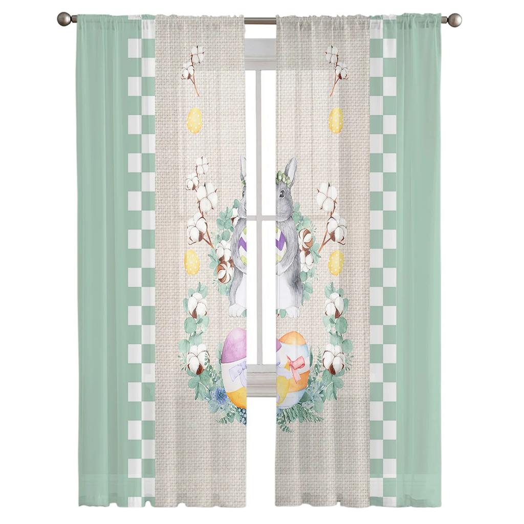 Ostern Plaid Bunny Eier Kaninchen Tüll Vorhänge für Wohnzimmer Schlafzimmer Voile Sheer Vorhang Fenster Wohnkultur Vorhänge