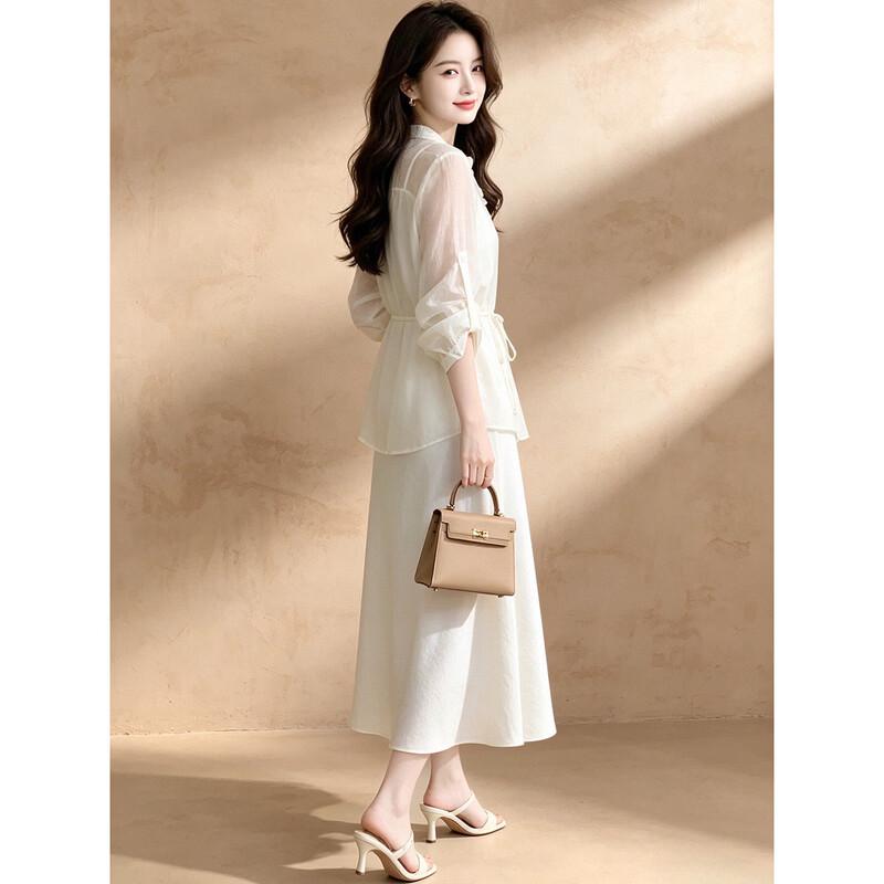 New Chinese Style Pan-Buckle Stand-Collar Shirt & Skirt Two-Piece Set