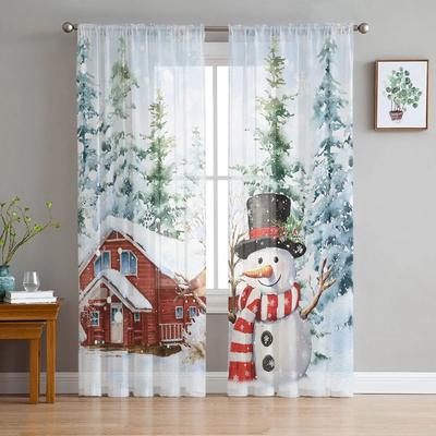 Christmas Gnome Snowflake Snow Farm Yarn Curtain Window Tulle Curtains For Living Room Kitchen Window Sheer Voile Curtains