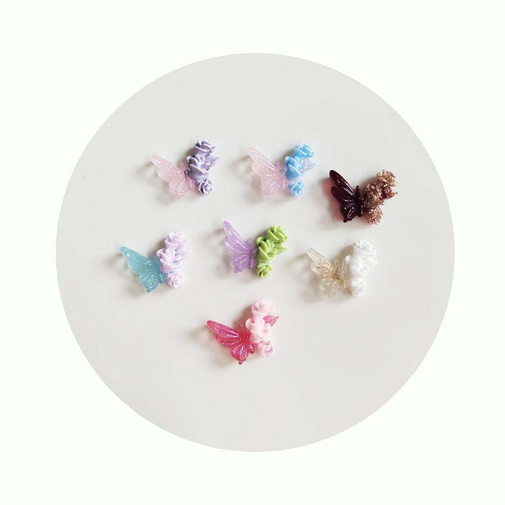 Glitter Butterfly Resin Hair Bow Center Decoration Clear Mini Butterfly Fit Nail Sticker for Girls Women 11*13mm