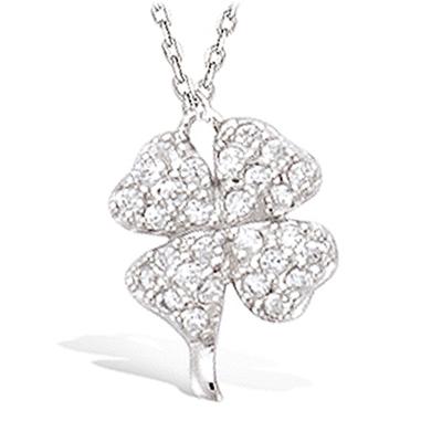 [K9134] - Silver Ankle Chain 'Clover' Silver White (rhodium-plated) - 9x9 Mm