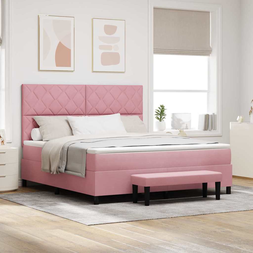 Box Spring Bed with Headboard Pink 200 x 180 cm Velvet