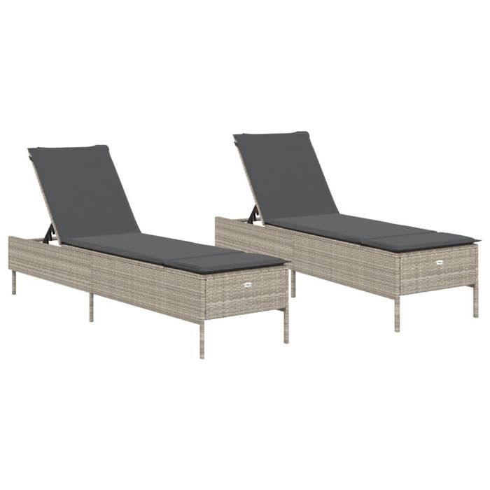 VidaXL Chaises longues avec coussins lot de 2 gris résine tressée 3261592