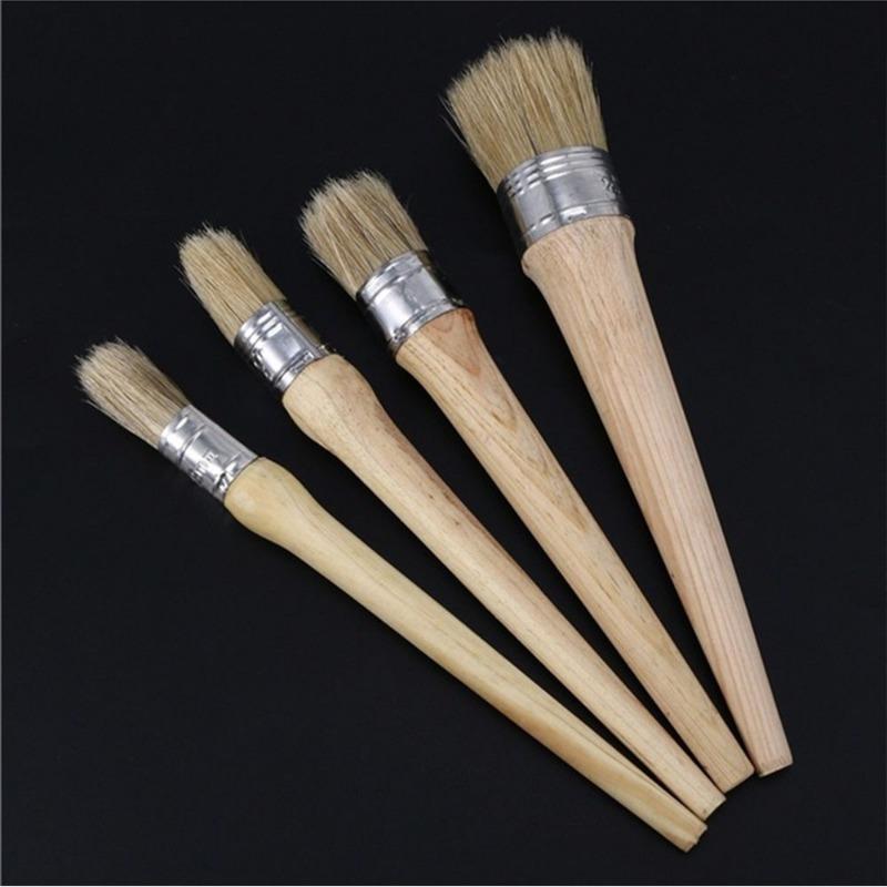 1pc Round Bristle Chalk Oil Paint Painting Wax Wooden Handle Brush Artist