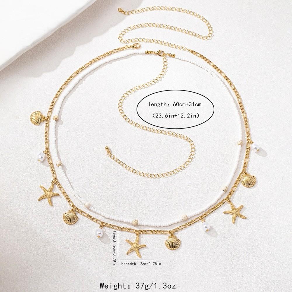 2 Pcs/set Shell Beads Body Chain Imitation Pearl Belly Chains Elegant Starfish Waist Chain  Summer