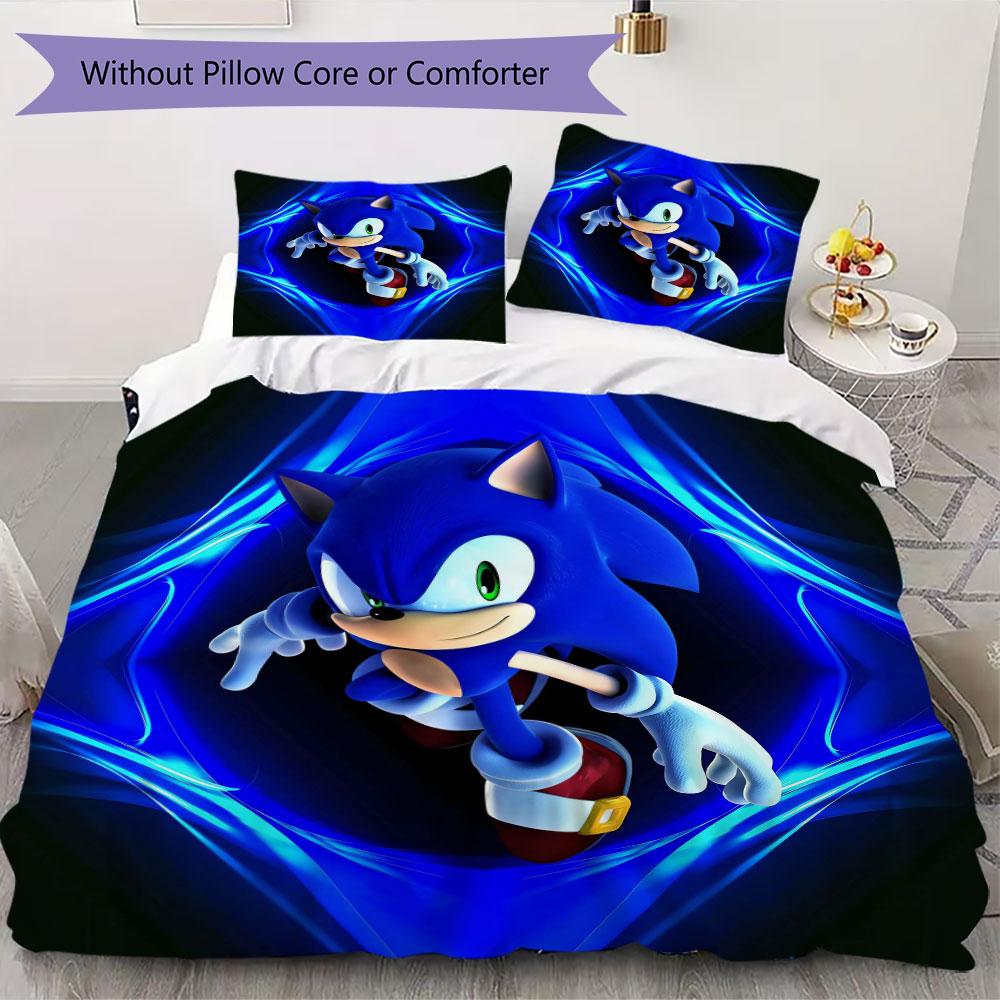 Sonic Cartoon Prints bedding, duvet cover and pillowcases, birthday gift (1 duvet cover + 2 pillowcases, pillow insert not included)JM014