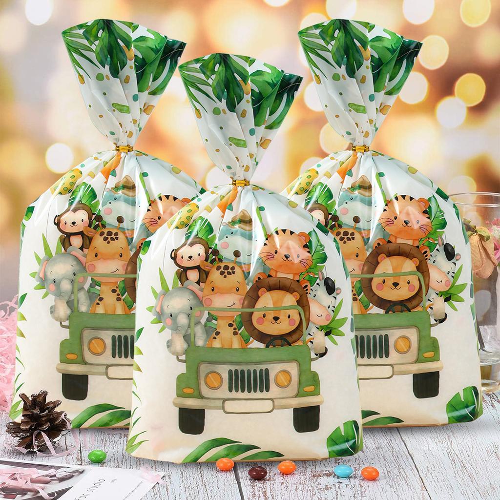 Jungle Animal Candy Bags Engineering Vehicle Gift Bags Sealable Treat Cookie Candy Goodie Bags Baby Shower Birthday Party Decors