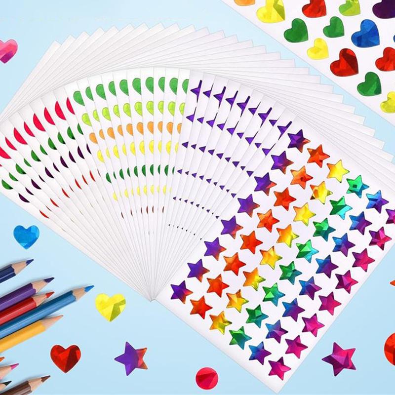 15/45pcs Children Sticker Toys Colorful Laser Dot Heart Star Handmade DIY Decorative Stickers for Kid Birthday Gifts TMZ