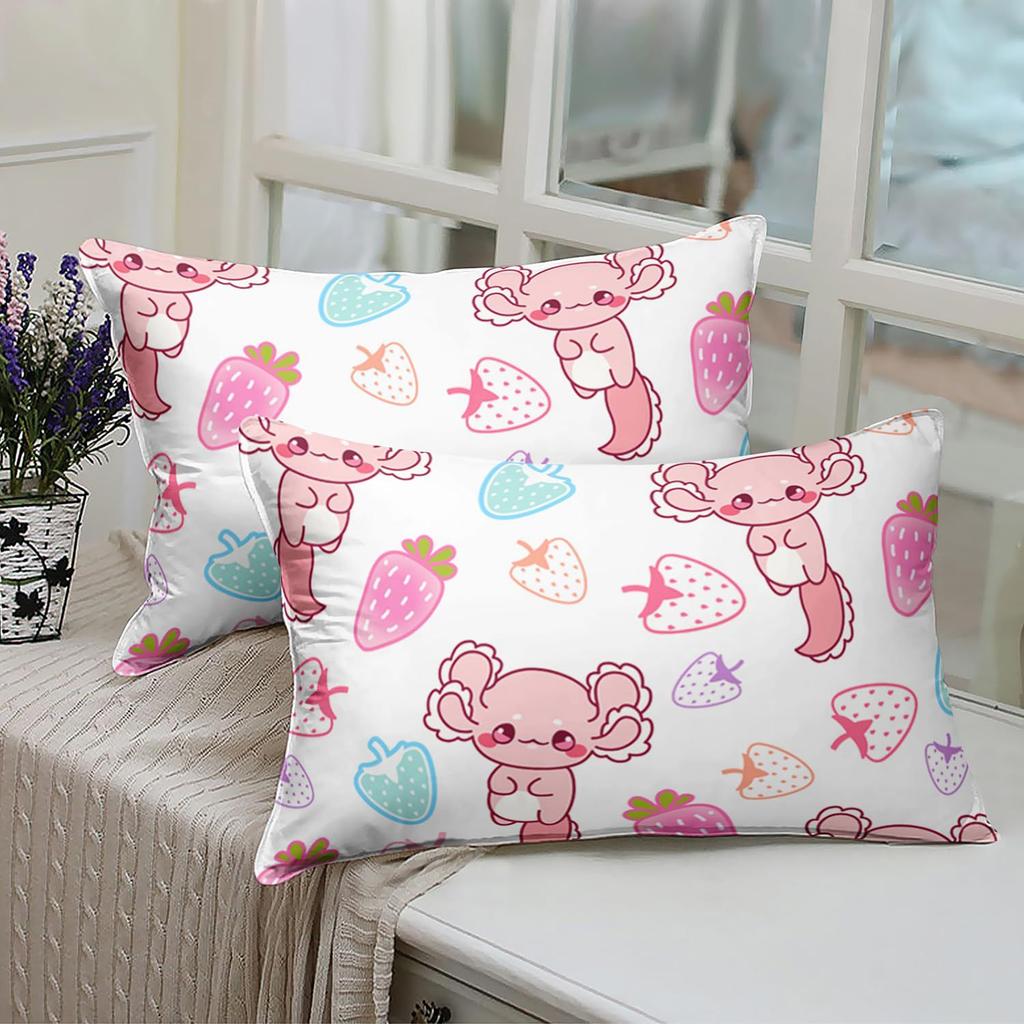 Cute Cartoon Salamander Pattern Bed Hat Three-Piece Digital Printing Bedding Set Adult Children