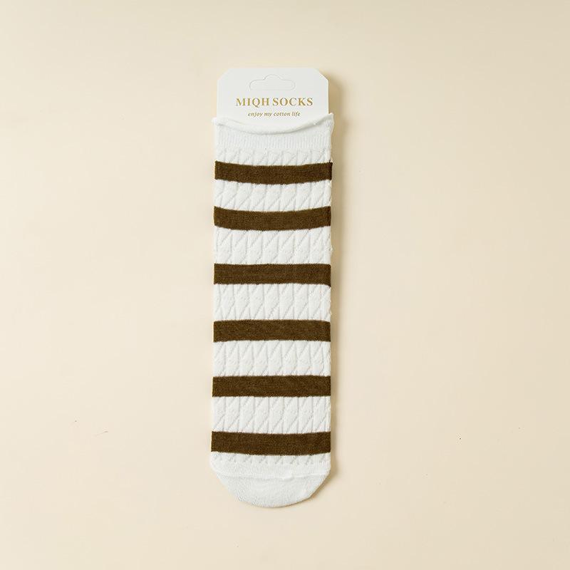 10 Pairs of Girls Spring and Summer Striped Fresh Mesh Breathable Straight Tube Stack Socks