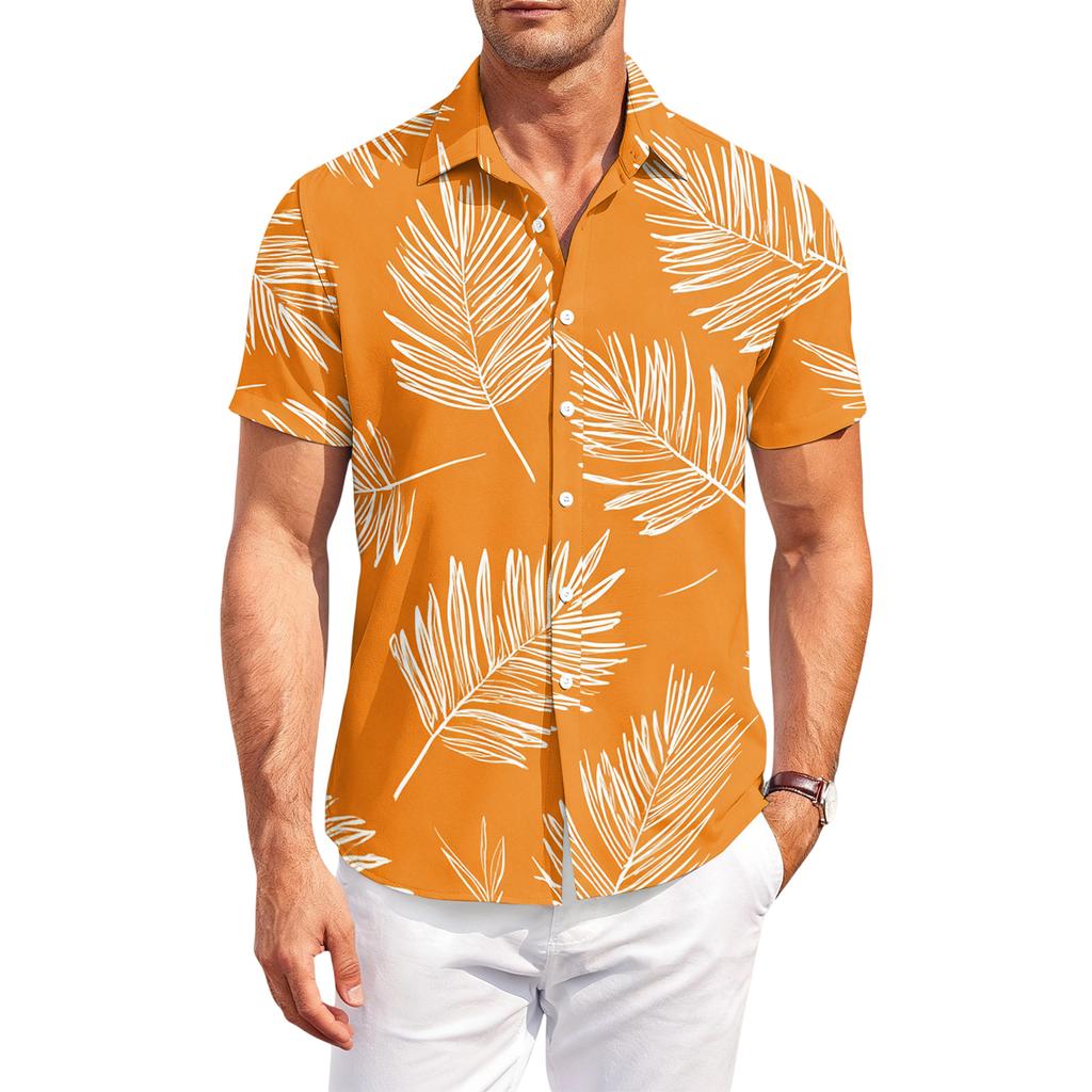 Mens Casual Shirts Summer Shirts for Men UK Mens Beach Shirt Mens T Shirt Button Down Leaf Print Shirt Short Sleeve