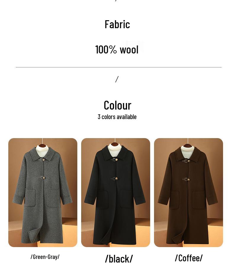 Hepburn Style Women's Double-Faced Wool Coat - Mid-Length, Loose Fit, Autumn/Winter Korean Suit Collar