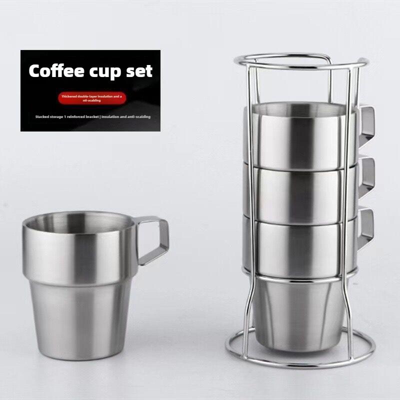 Stainless Steel Insulated Coffee Mugs Set of 4(300ML) Double Wall Cups with Handle,Shatterproof Cups for Cold and Hot Beverages