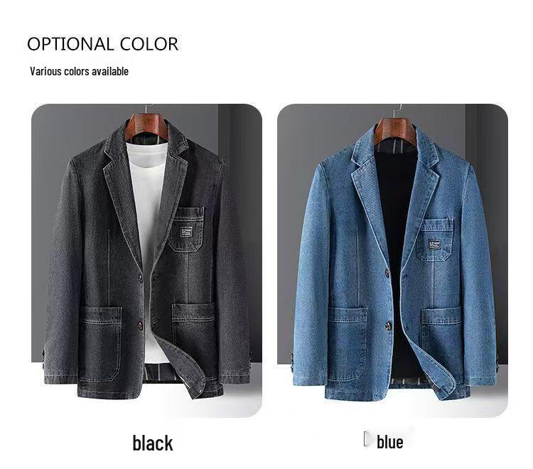 Men's Trendy Single-Breasted Denim Blazer - Versatile, High-End Jacket for Spring/Autumn.