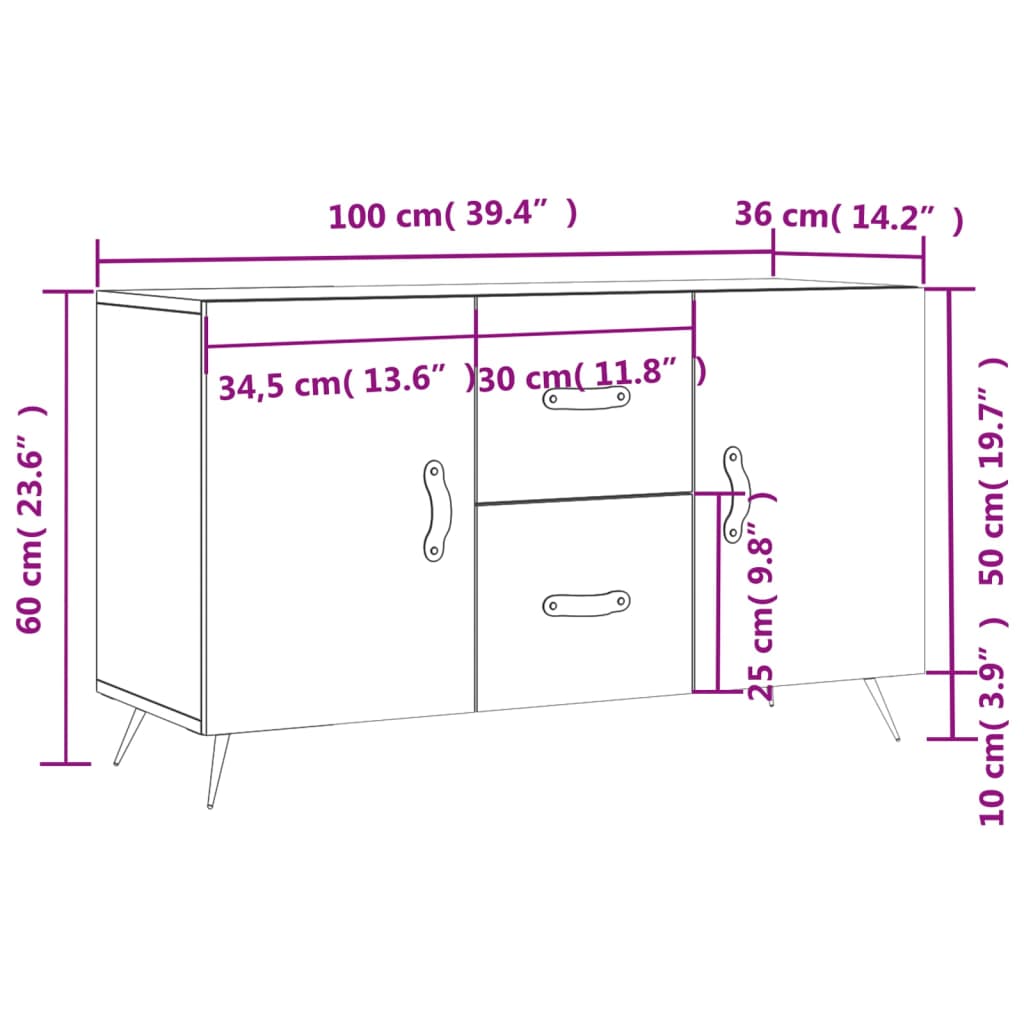Sideboard Concrete Grey 100 X 36 X 60 Cm Particleboard