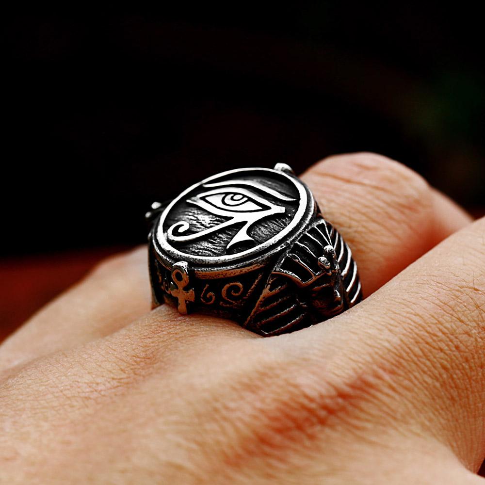 Neues Design Vintage Edelstahl Auge des Horus Ring für Männer Punk Altes Ägypten Pharao Text Symbol Ringe Amulett Schmuck Geschenke