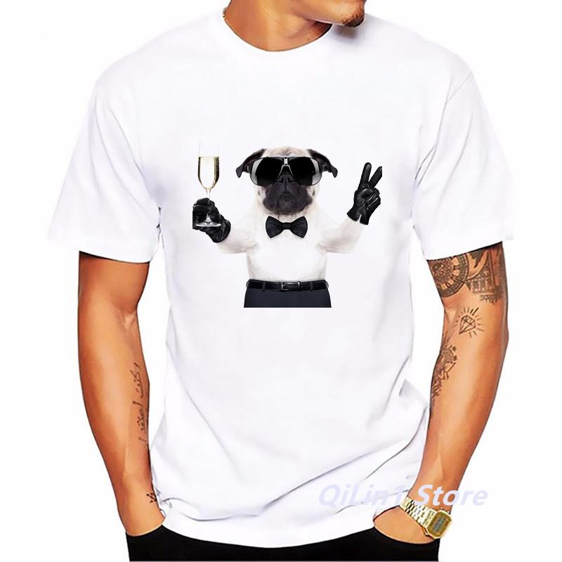 Glass French Bulldog Print Funny T Shirts Men Summer Top MaleS Cool Hip Hop T Shirt White Short Sleeve Casual Camisetas Hombre