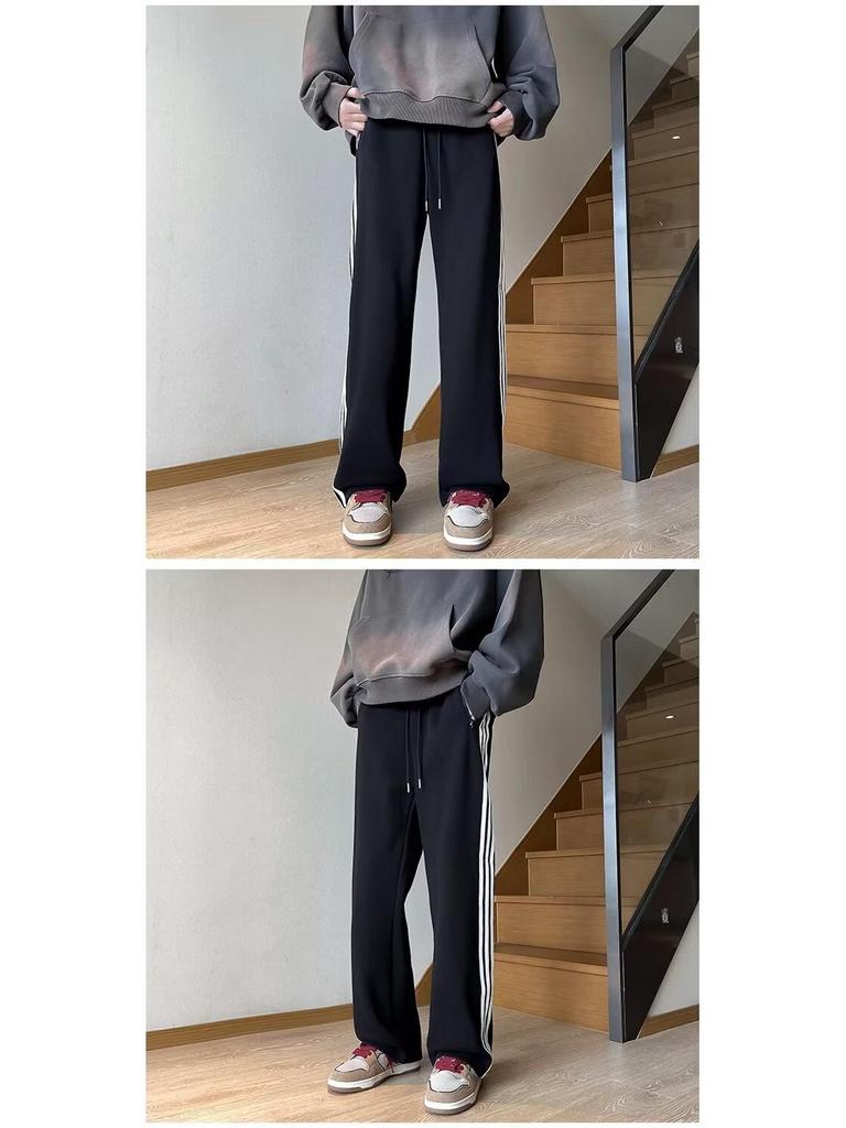 Men's Autumn/Winter Three-Stripe Loose Sweatpants – Trendy, Retro, Heavyweight Casual Pants