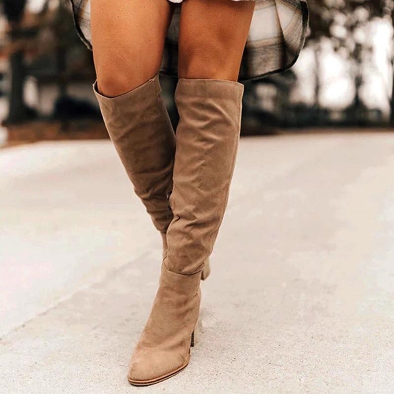 Women's pointed suede thick-heeled boots women's autumn and winter sleeves plus size high-heeled boots y's oots