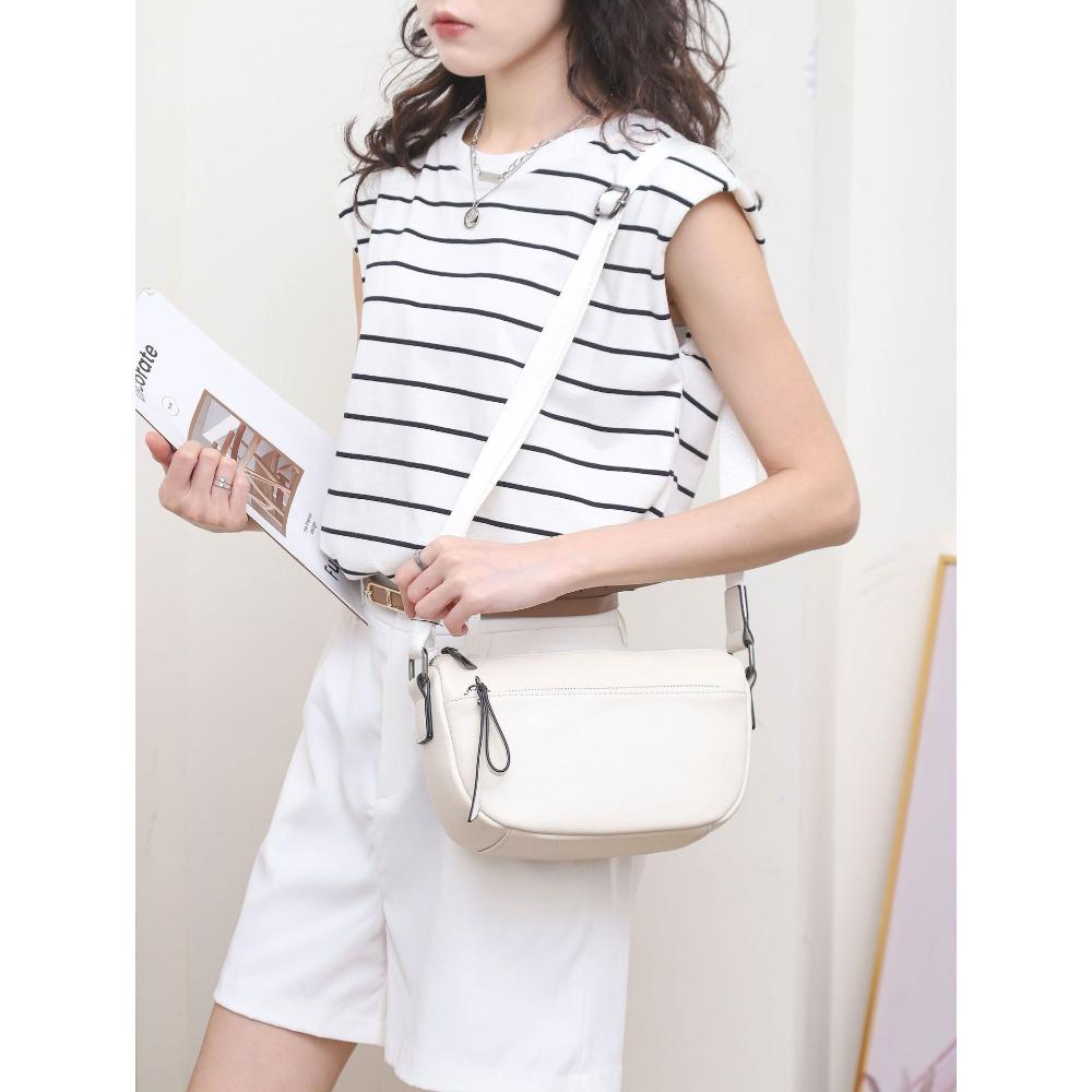 Cowhide Shoulder Women's Bag, Large Capacity Women's Fashion Simple Tote Bag Practical Commuter Bag Multi-zipper