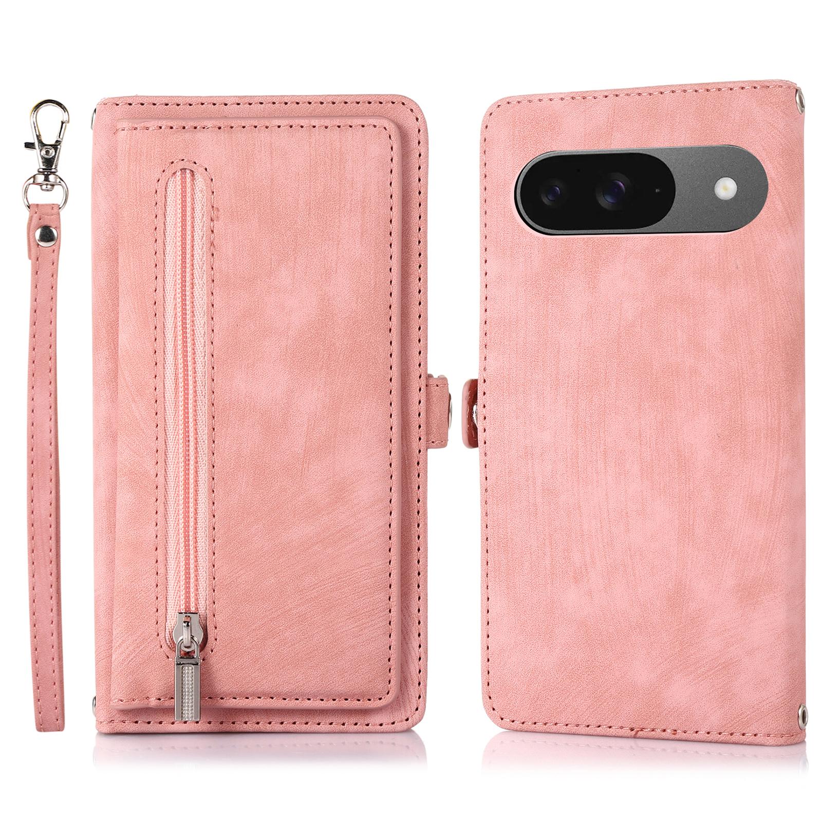 

Phone Case For Google Pixel 10/10 Pro/9/9 Pro , Zipper Pocket 9 Card Slots PU Leather Cover with Wrist Strap A