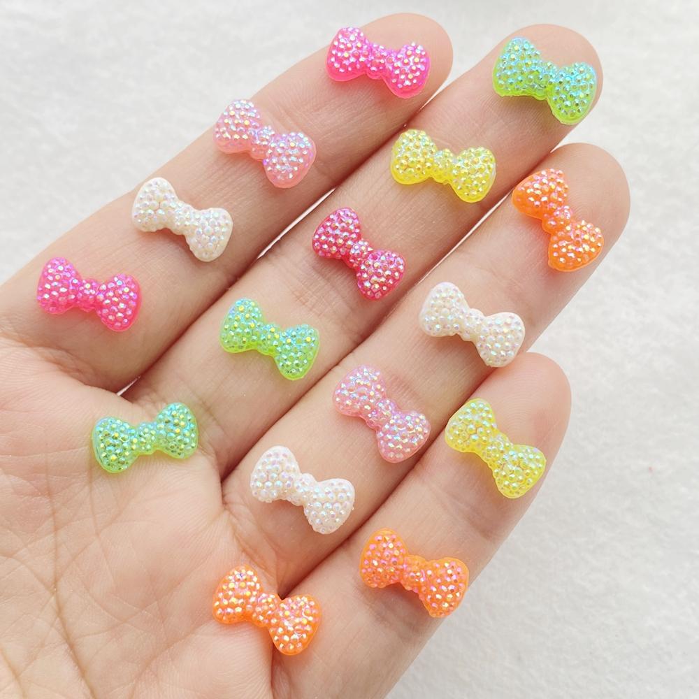 50Pcs New Mixed Nail Art Resin Small Bow Tie Designer Charms Rhinestones DIY Craft For Nail 3D Decorations