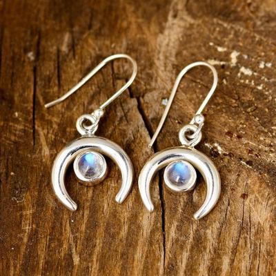 Mondstein-Edelstein-Ohrring, 925er Silber-Ohrring, Halbmond-Ohrring, Damen-Ohrhänger, handgefertigter Schmuck, Verlobungsgeschenk, schönes Geschenk
