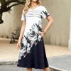 Ladies' Floral Printed Casual And Fashionable Short Sleeved Round Neck Dress