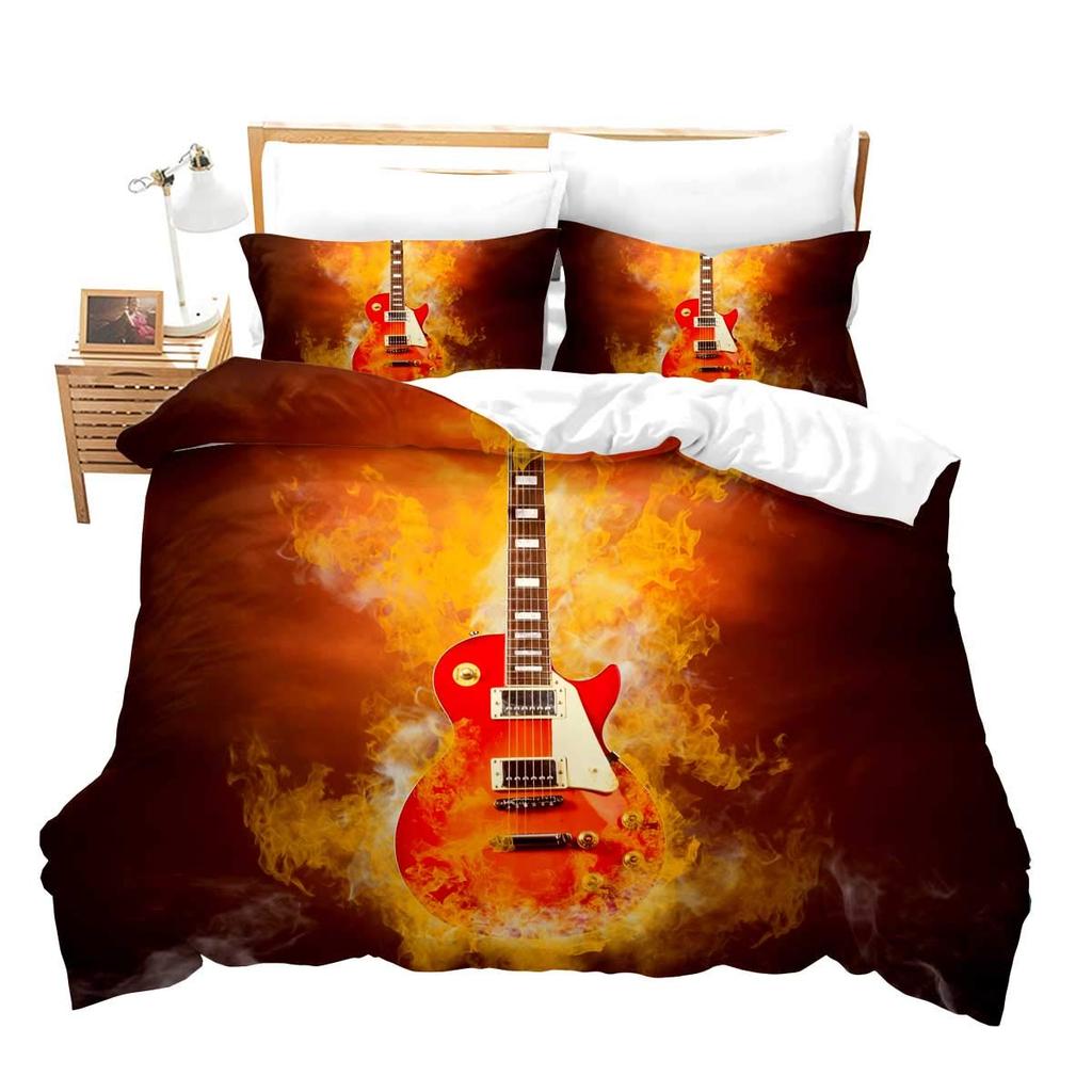 Gitarre Bettwäsche Set Einzelbett Jungen Mädchen Musik Thema Gitarre Bettbezug Klassische Gitarre Deckenbezug Vintage Tagesdecke Abdeckung
