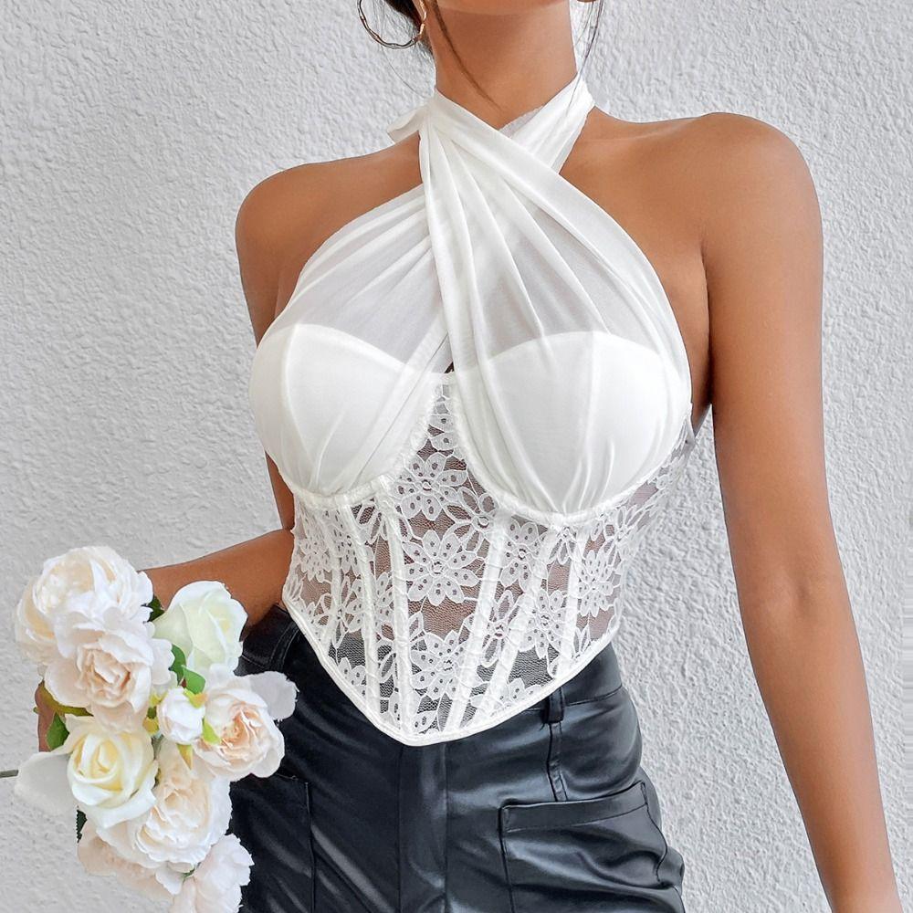 Transparent Lace Camisole Mesh Fishbone Corset Camisole Sweet Lace Flower Corset Travel
