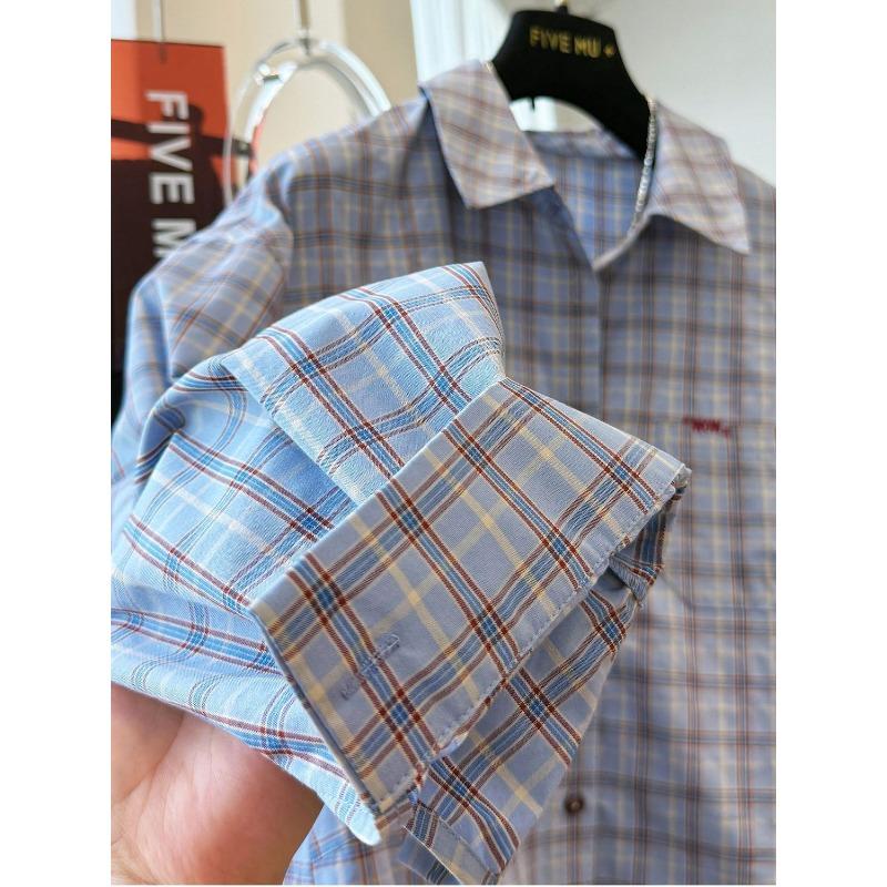 High-end Retro Korean Style Loose Casual Plaid Long-sleeved Shirt for Women Autumn Unique Printed Temperament Top