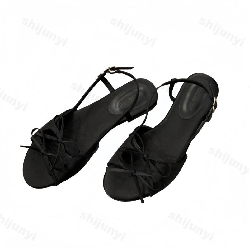 Fashion Roman Style Bow Casual Flat Sandals for Women's 2025 Summer Open Toes Brethable Comfortable Back Strap Beach Fashion Cool Shoes