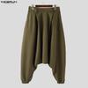INCERUN Men Elastic Waist Casual Long Drop-crotch Pants Side Rivet Trousers