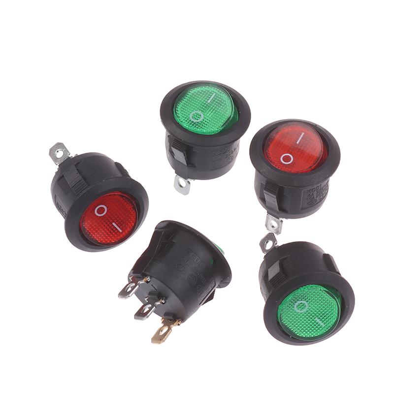 5Pcs KCD1 On/Off 3-Pin 2-Position Snap 20A 12V Red Green LED Round Boat Rocker Switch With LED Small Toggle For Car