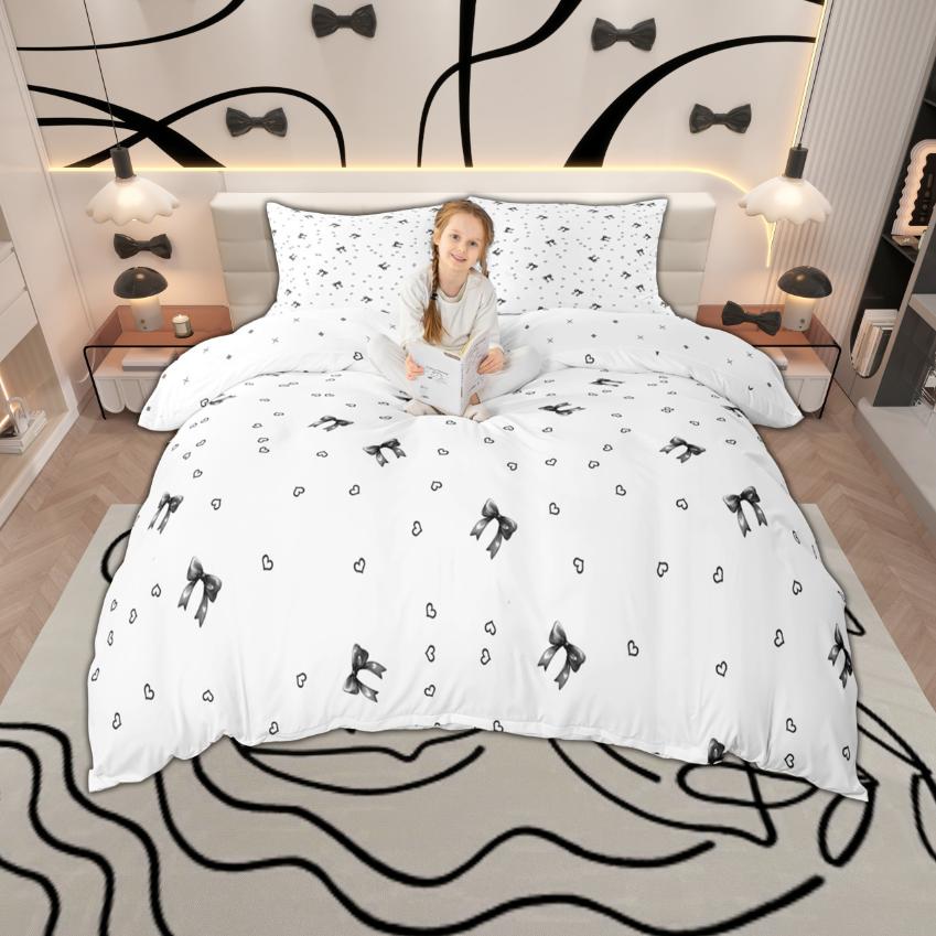 Homewish Girls Bow Knot Duvet Cover Set Kawaii Princess Style Bedding Dreamy Bowknot Bowtie Quilt Cover Set