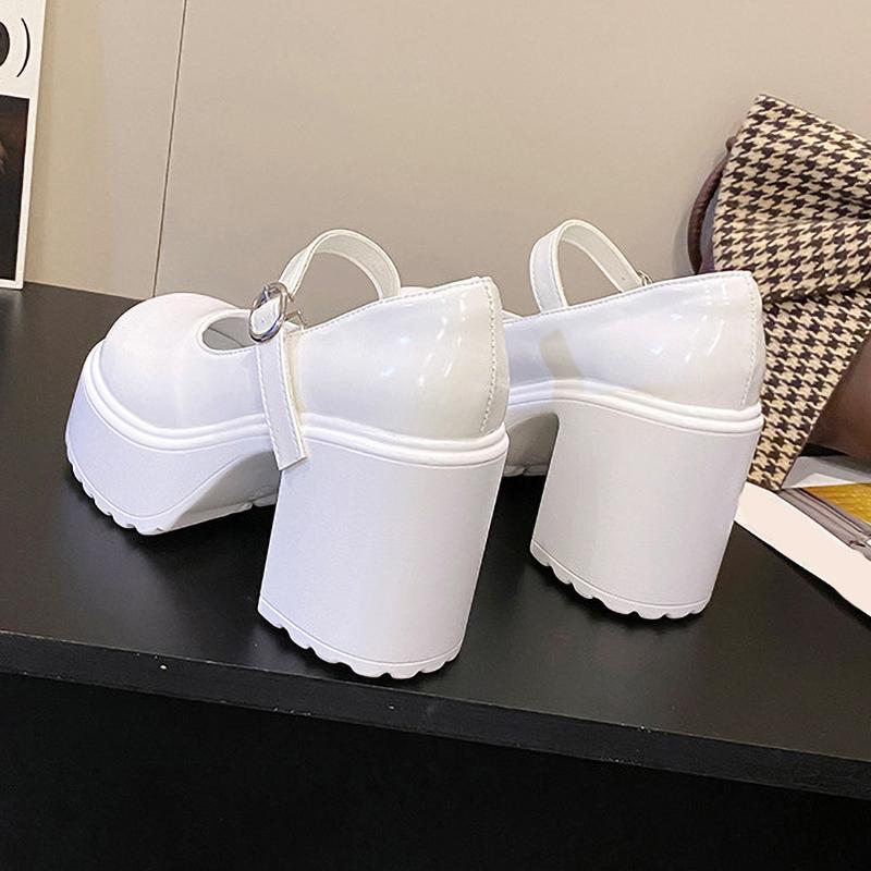 High Heels Mary Janes Shoes Autumn Patent Heeled Shoes Women Chunky Platform Ankle Strap Pumps